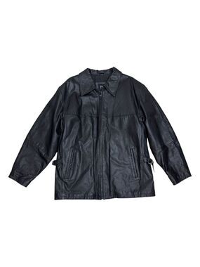 PELLE CUIR Vintage Genuine Leather Black Casual Heavy Jacket Coat Mens Large